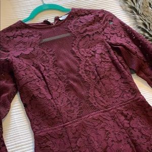 Maroon Mini Dress with mesh chest cutout